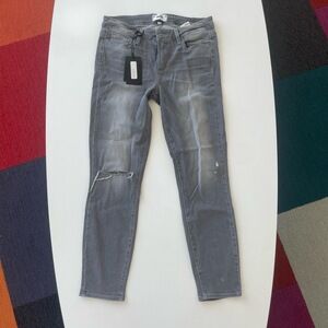 Paige Jeans Womens 30 Grey Distressed Ripped Knee Mid Rise Ultra Skinny Crop
